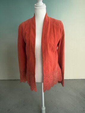BAGATELLE Orange Eyelet Suede Leather Jacket Size Small